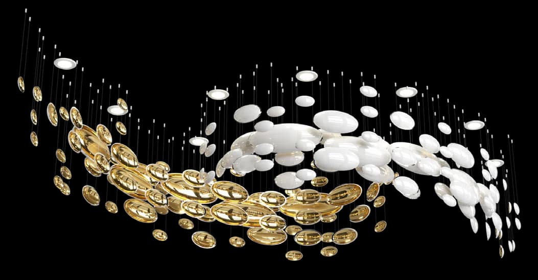 Orb Cluster Composition flowing gold-and-white disc arrangement on black