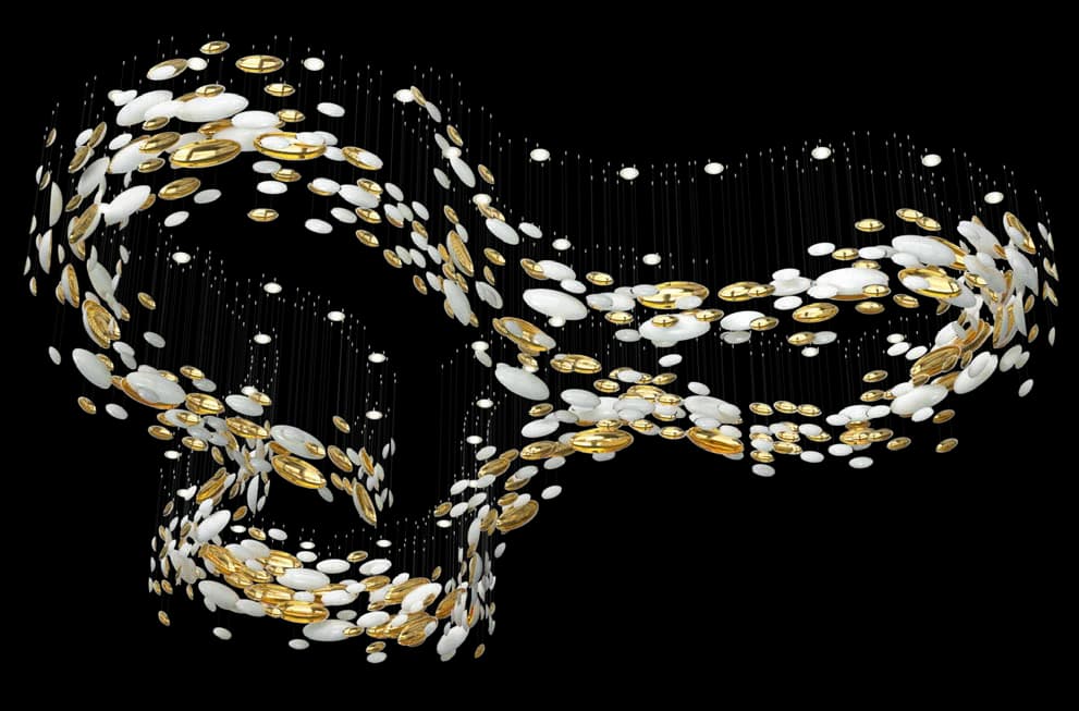 Orb Cluster Composition layered gold-and-white disc arrangement on black