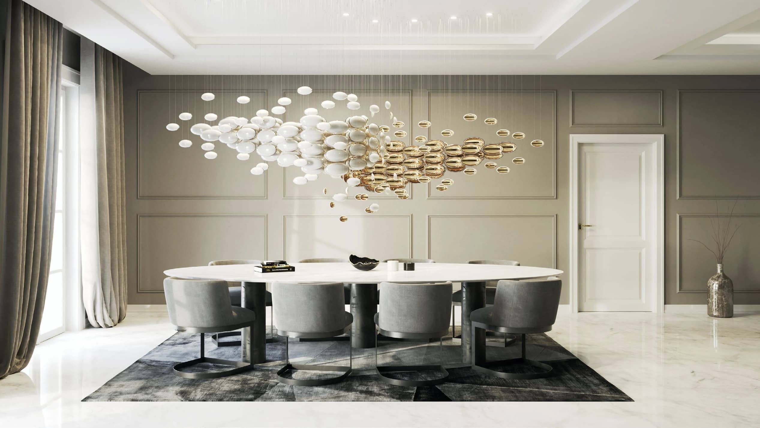 Orb Cluster Composition illustrative lighting concept above a dining table