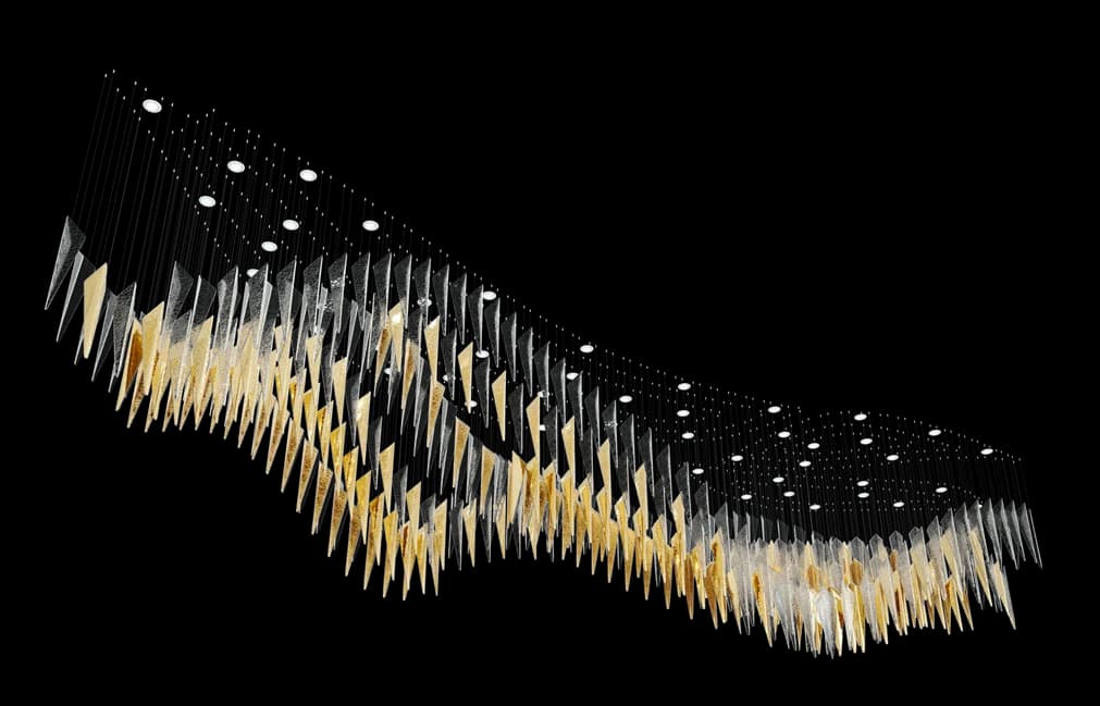 Linear Prism Composition wave-shaped gold-and-clear prism arrangement on black