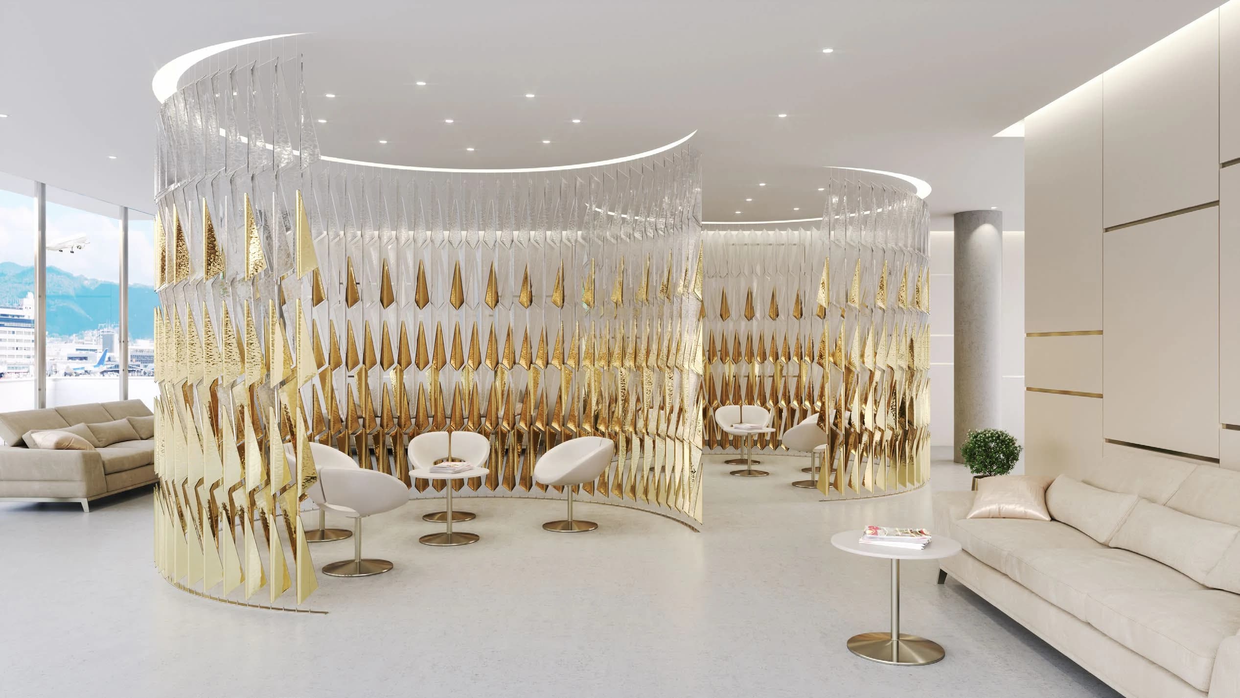 Linear Prism Composition illustrative lighting concept in a high-ceiling hall