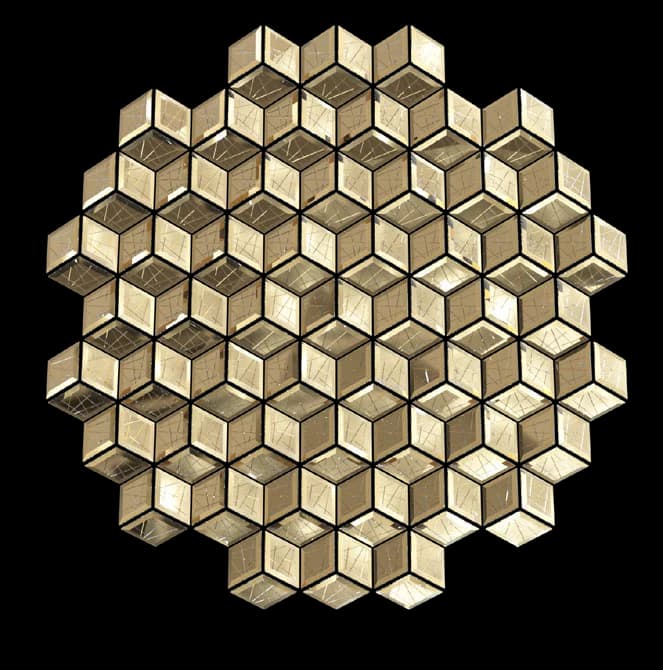 Faceted Wall Installation circular hexagonal module arrangement on black