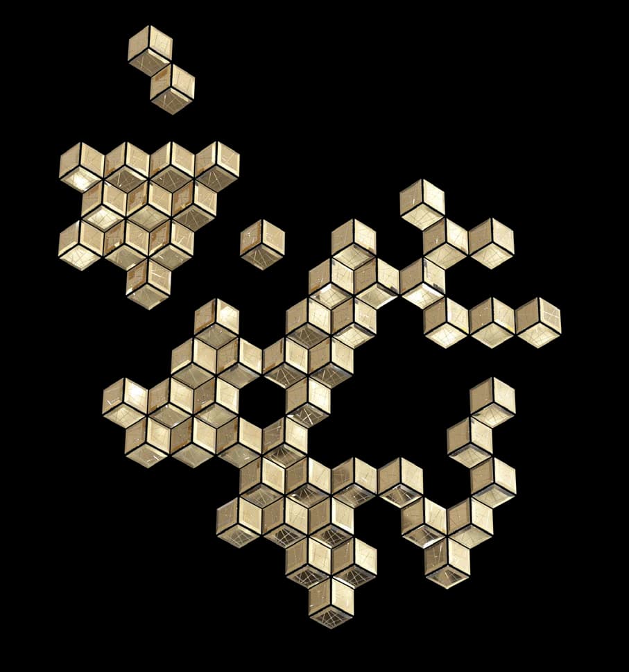 Faceted Wall Installation abstract hexagonal module arrangement on black