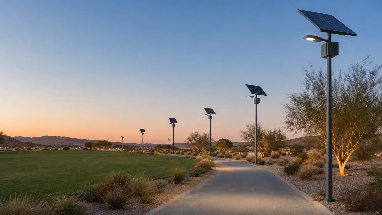 Illustrative solar lighting study for an autonomous outdoor pathway and public area