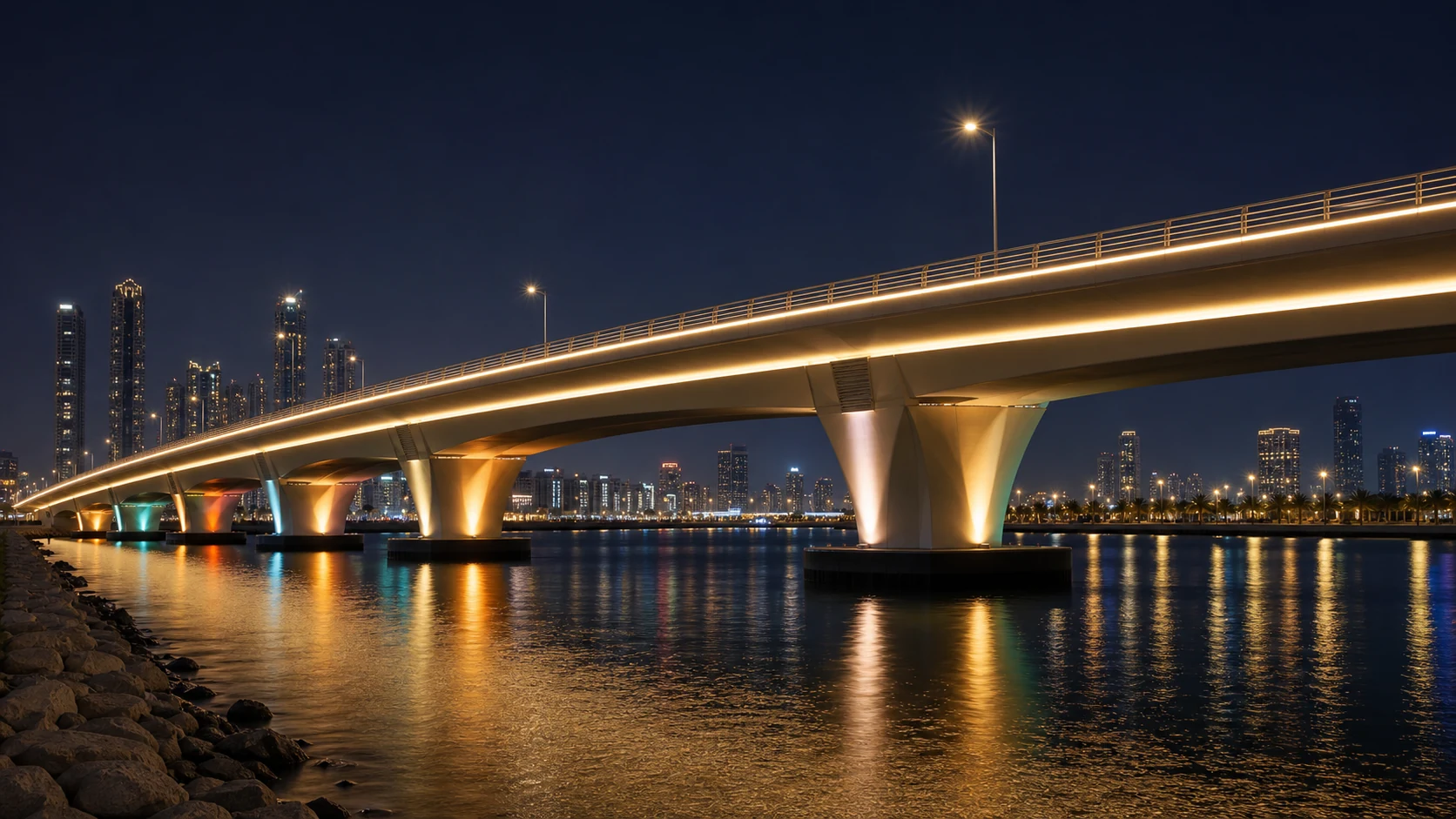 Middle East bridge lighting project with linear lights and column washers