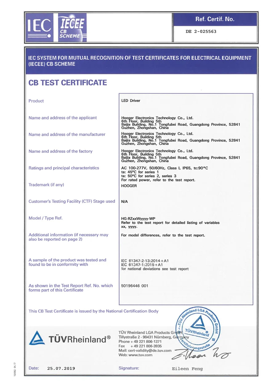 CB IP65 certificate preview for outdoor LED driver review