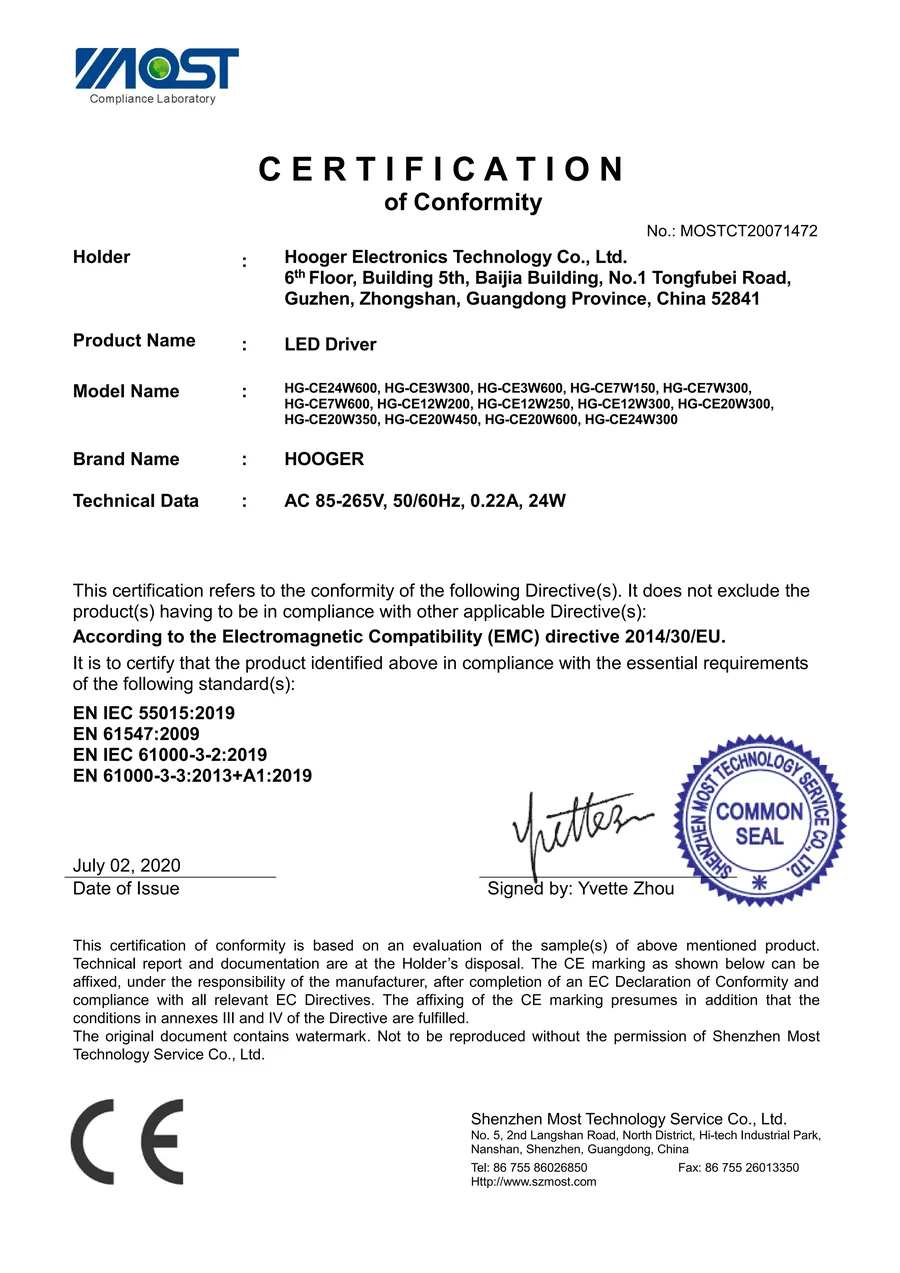 CE EMC certificate clear preview for LED lighting supplier review