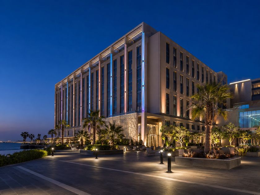 Illustrative concept render for Gulf hotel facade lighting