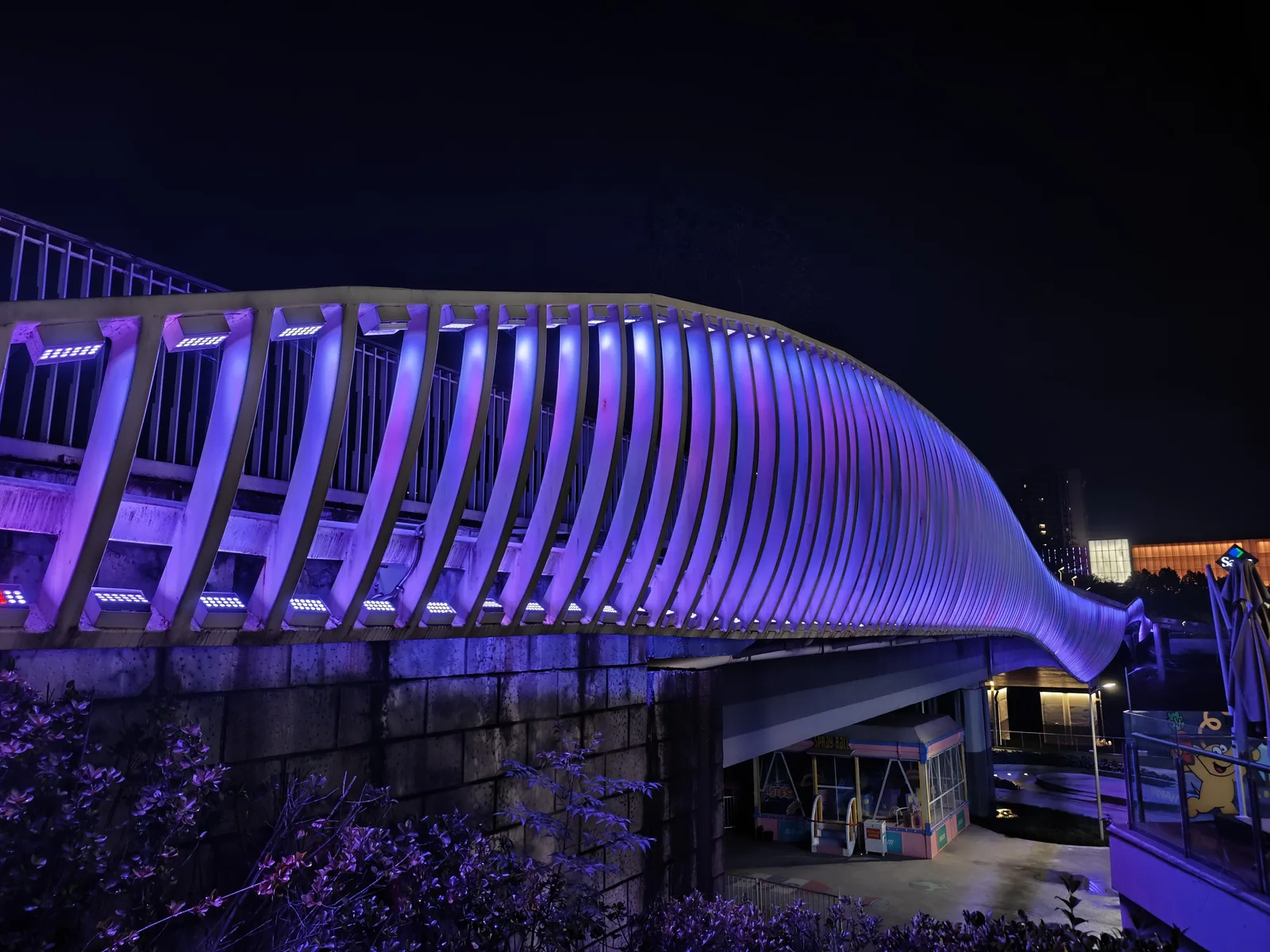 Lake Dumat Al-Jandal bridge purple RGBW night scene