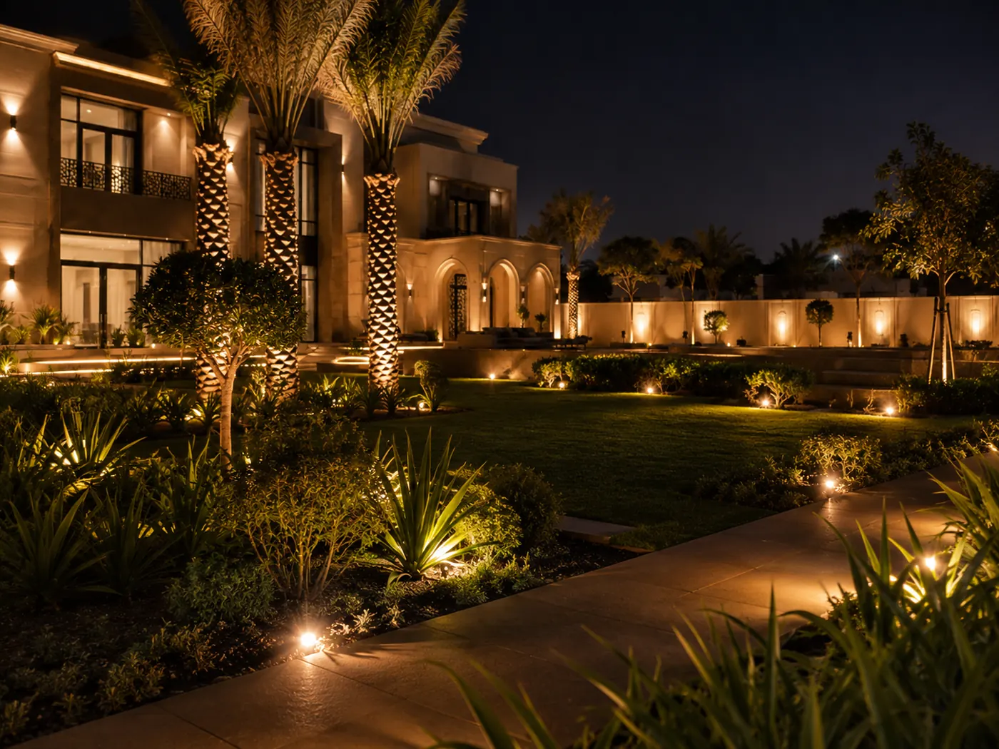 Villa garden outdoor lighting scene design