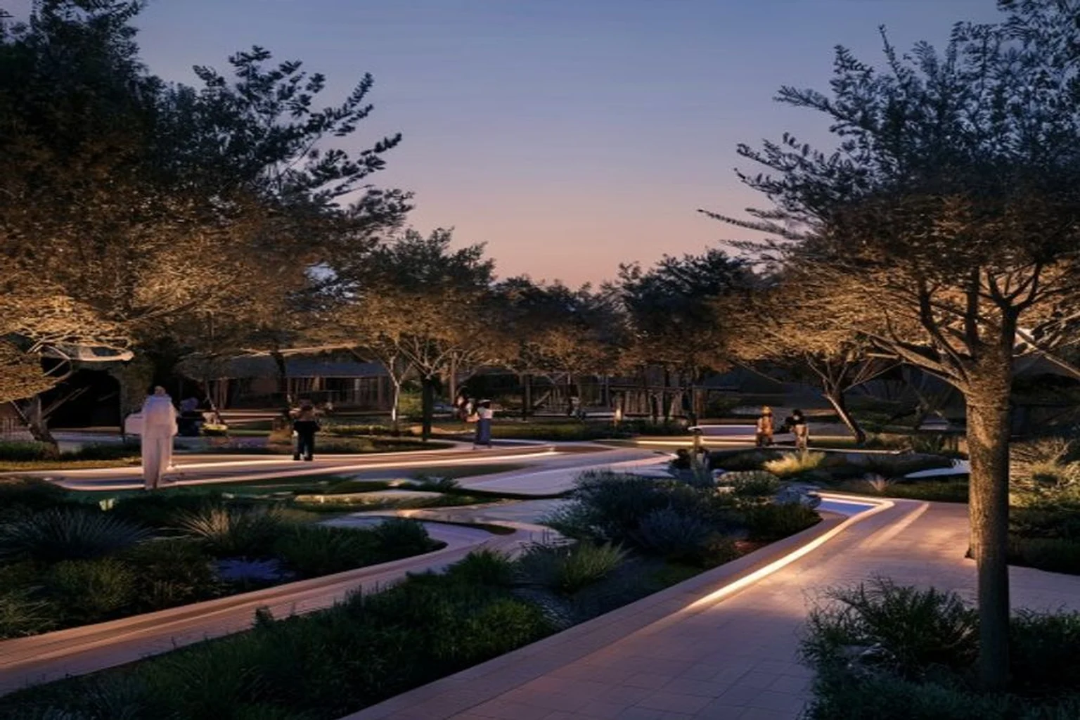 Photoreal Saudi outdoor lighting decision context for Landscape Lighting Design for Saudi Parks, Resorts and Public Realms