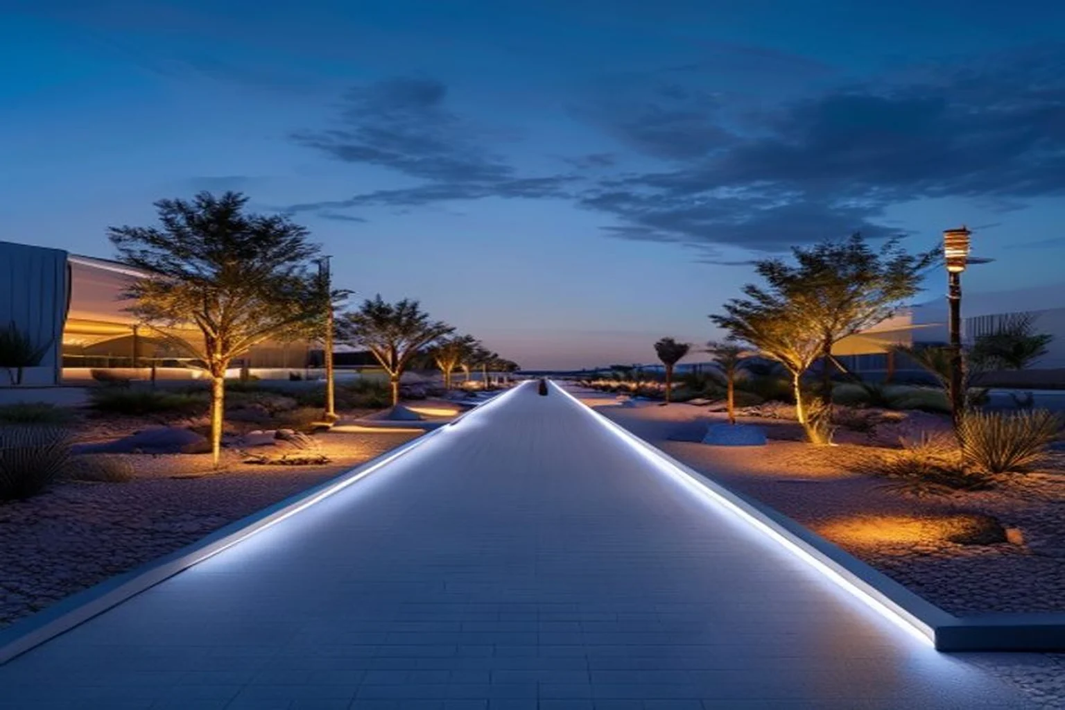 Photoreal Saudi outdoor lighting decision context for Outdoor Lighting Planning for NEOM-Context Developments