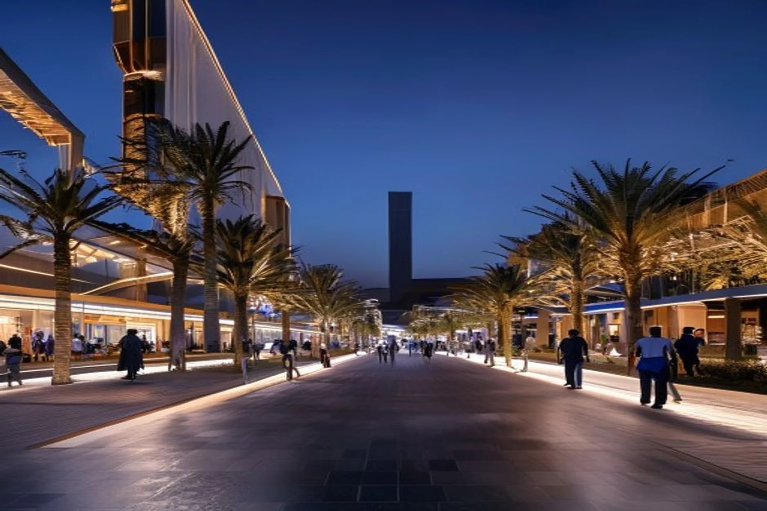 Photoreal Saudi outdoor lighting decision context for Exterior Lighting Considerations for Qiddiya-Context Entertainment Districts