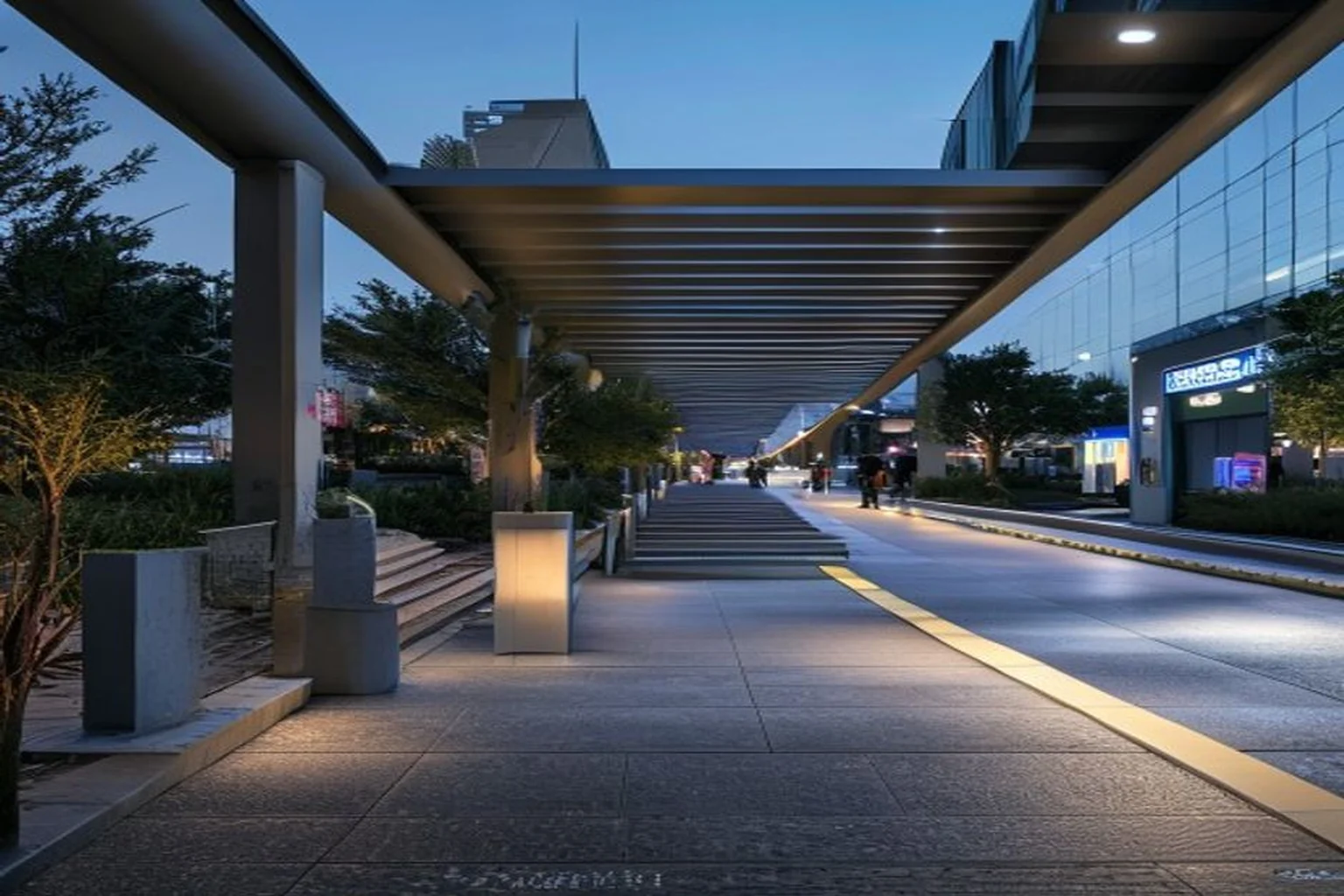 Photoreal Saudi outdoor lighting decision context for Lighting Interface Checklist for GCC Metro Entrances