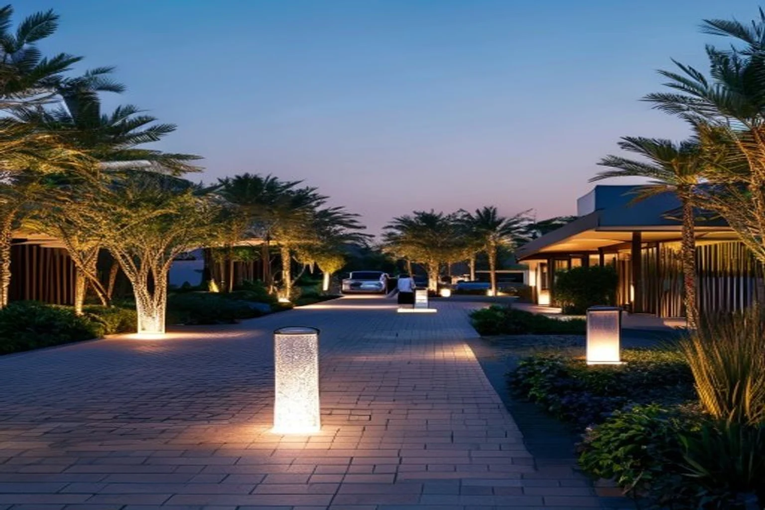 Photoreal Saudi outdoor lighting decision context for Irrigation Coordination for Saudi Landscape Lighting