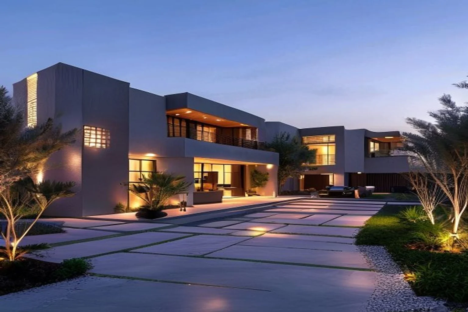 Photoreal Saudi outdoor lighting decision context for Saudi Villa Lighting Application Concept: Privacy, Glare and Controls